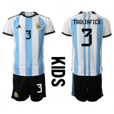 Argentina Nicolas Tagliafico #3 Hemmaställ Barn VM 2022 Korta ärmar (+ Korta byxor)